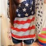 [grhmf26000135]Vintage Bat Sleeve American Flag Shirt-white