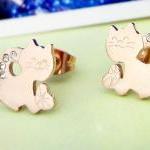 Lovely Cat Set Auger Rose Gold Titanium Steel Stud Earrings