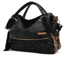 [ grdx02083]Tassels sequined leopard handbag shoulder bag