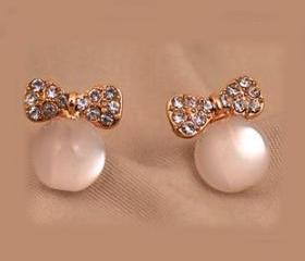 [grhmf230001]Vintage Opal Bow Full Of Diamond Earrings&Stud
