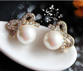 [grdx01078]Vintage Pearl Bow Earring&stud