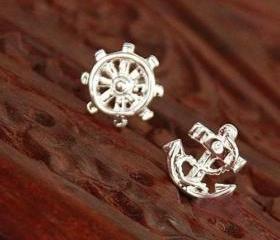[grdx02052]Navy Style Earrings Anchor Stud