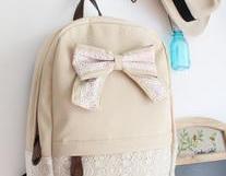 [grd03057]Fashion Cream Lace Backpack with Red Floral Bow
