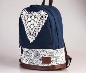 [grd03052]Fashion Blue Backpack with Crochet