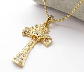[grhmf2100007]Cross And Crown Necklace